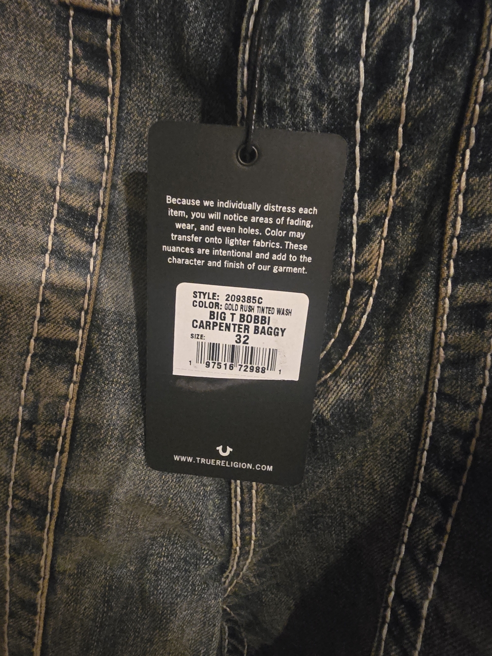 True Religion Women's Bobbi T Baggy Carpenter  Wide-Leg Jeans - Picture 5 of 7